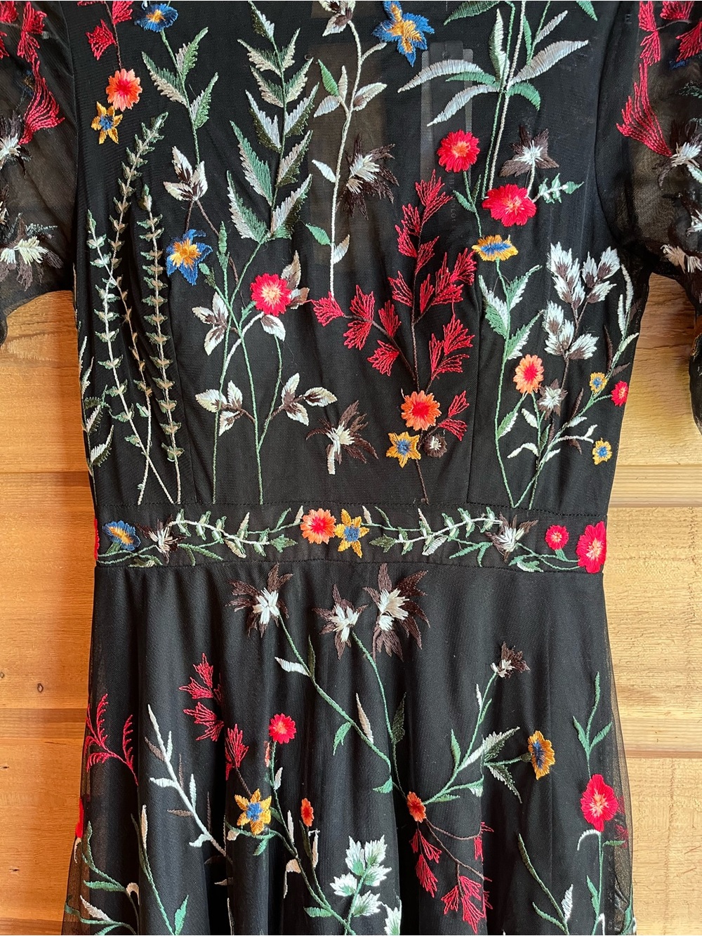 RANNA GILL - NWT Anthropologie Black Maxi Dress Multicolor Floral Embroidery - Picture 3 of 15